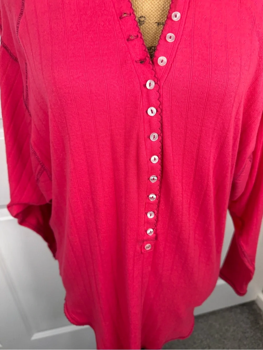Free People XS Pink Pointelle Henley Tunic Top NWT Cotton Blend